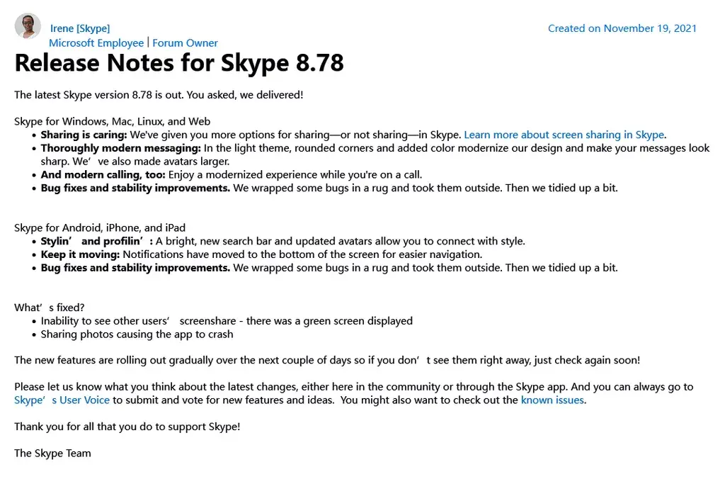 Skype 8.78发布：引入现代化UI 增强共享功能