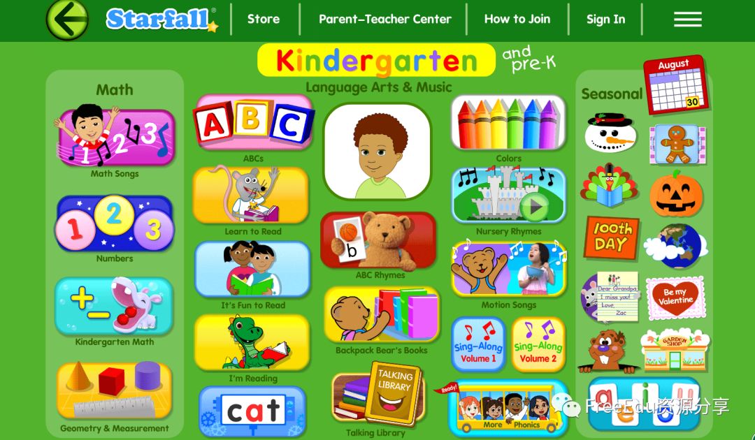 Starfall—美国幼儿园至小学三年级英语和数学在线学习资源
