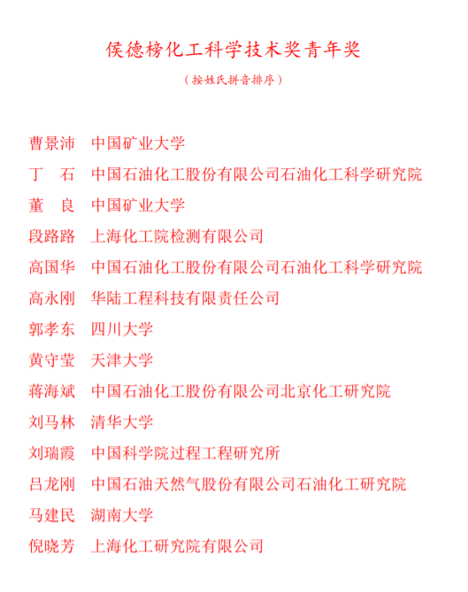 重磅！2021年中国化工学会会士、侯德榜科技奖、学会科技奖获奖全名单出炉！