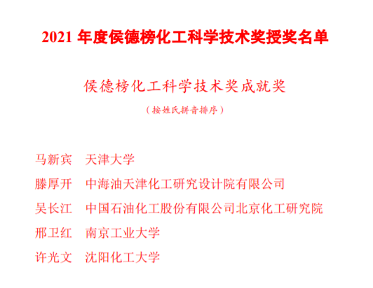 重磅！2021年中国化工学会会士、侯德榜科技奖、学会科技奖获奖全名单出炉！