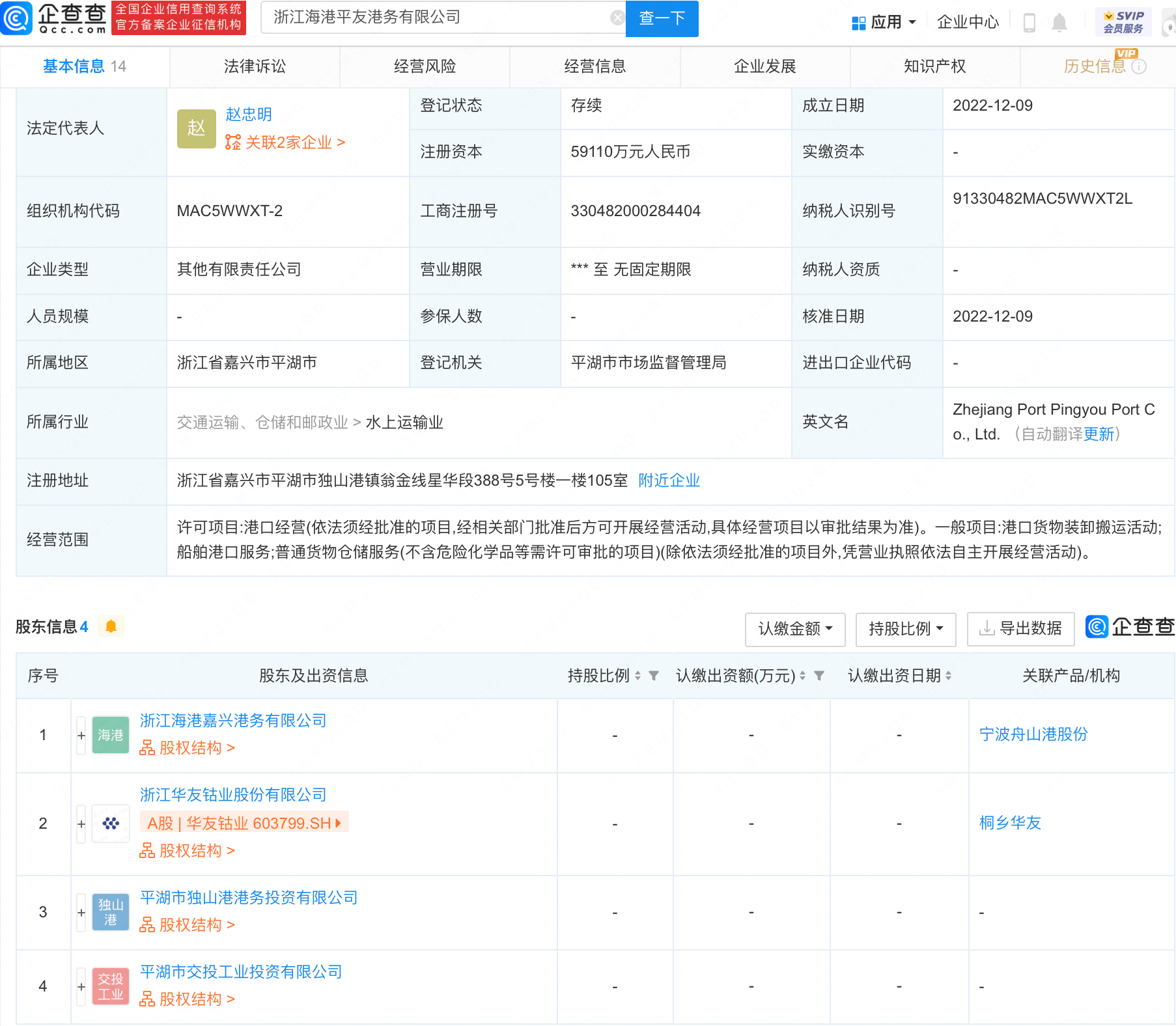 华友钴业投资设立港务公司，注册资本近6亿