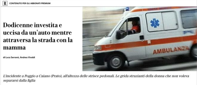 意大利12岁华人女孩，遭遇遇车祸身亡