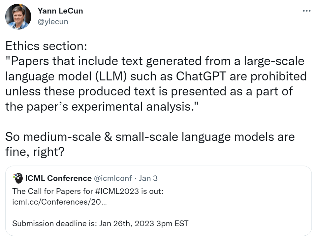 ChatGPT封杀潮,AI顶会特意改规则,LeCun:要不咱把小模型也禁了?