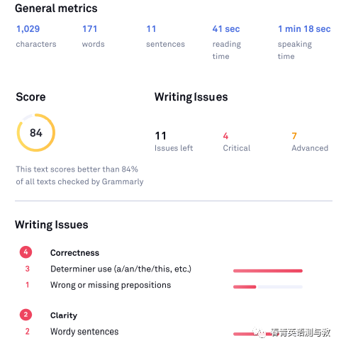 Grammarly免费自动批改提供哪些信息？