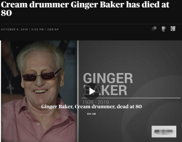 英国摇滚巨星Ginger Baker患重病去世，享年80岁